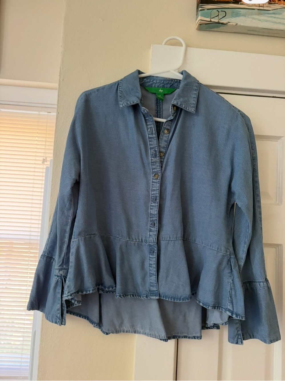 Blue Denim Peplum Button-Down Shirt . Women’s  S but fits like XS